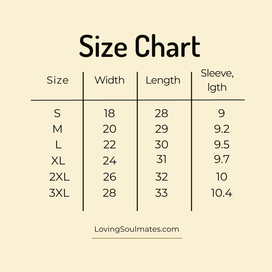 King and Queen Shirts Size Chart