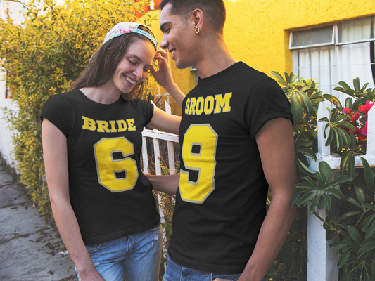 bride and groom shirts black - match made in love 69 sports-style