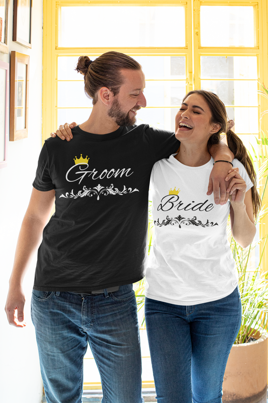 bride and groom shirts black and white