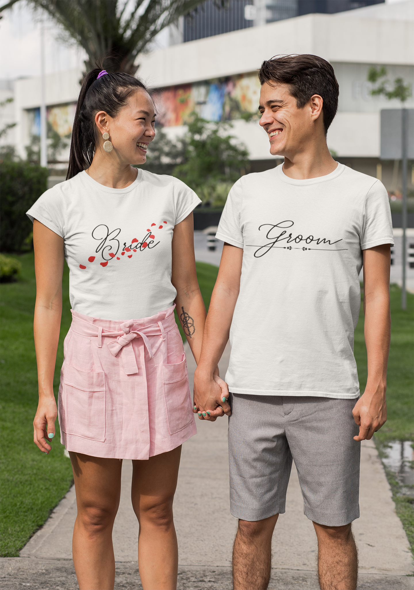 bride & groom shirts white - Hand-Written Wedding Typography