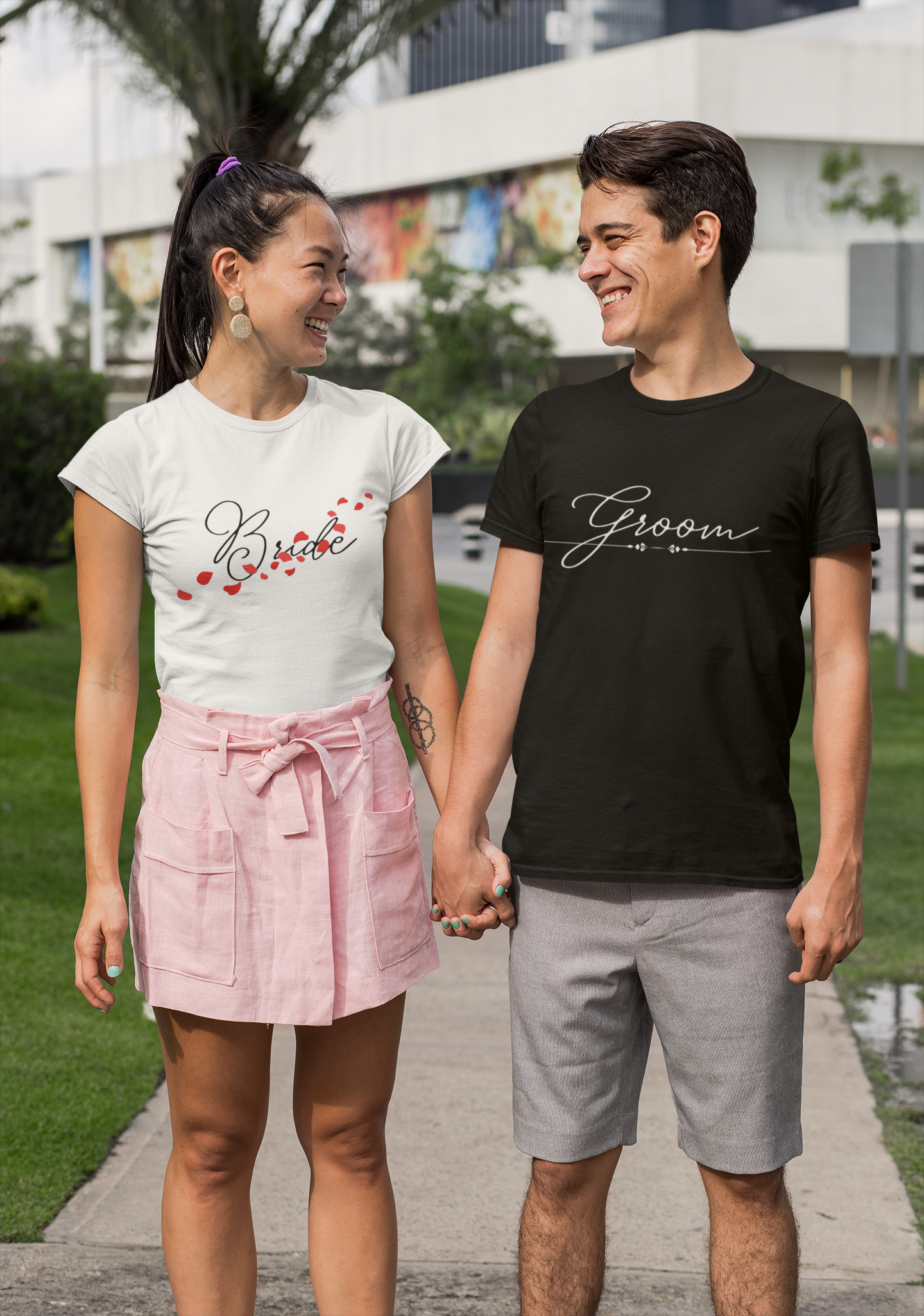 bride and groom shirts white and black - Hand-Written Wedding Typography