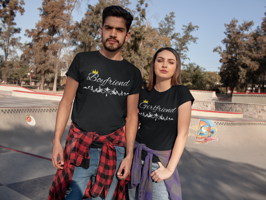 Matching Girlfriend and Boyfriend T-Shirts - Crowned Hand-Written Typography