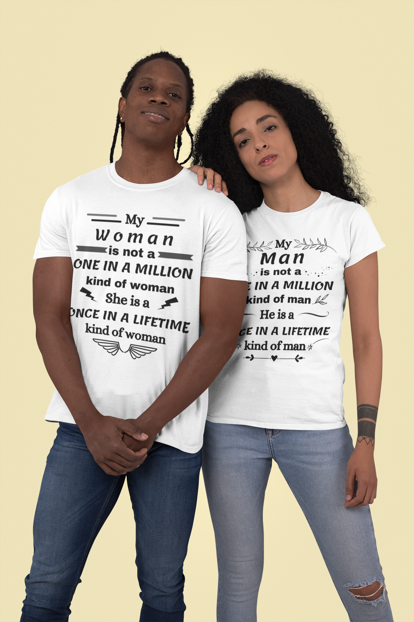 Once in a Lifetime Woman & Man Matching T-Shirts - Heartfelt Love Quote