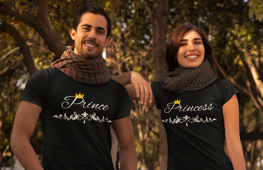 Matching Princess and Prince T-Shirts - Crowned Hand-Written Typography
