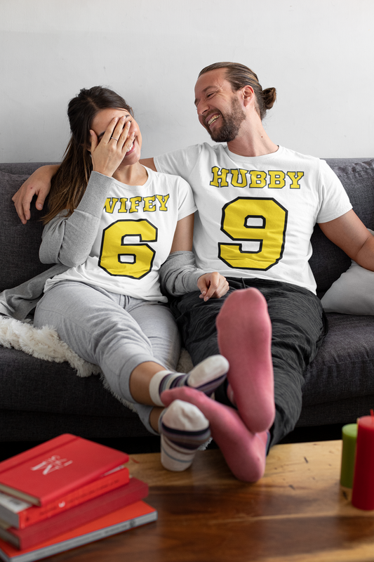 Match Made in Love: 69 Wifey and Hubby - Sports-style Couples Tees, Winning Together