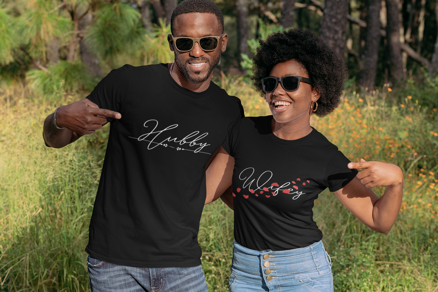 Matching Wifey and Hubby T-Shirts - Hand-Written Typography Couple Set