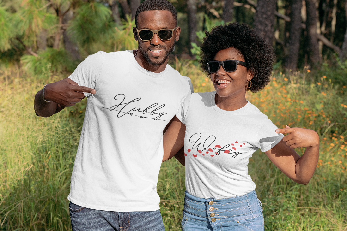 Matching Wifey and Hubby T-Shirts - Hand-Written Typography Couple Set
