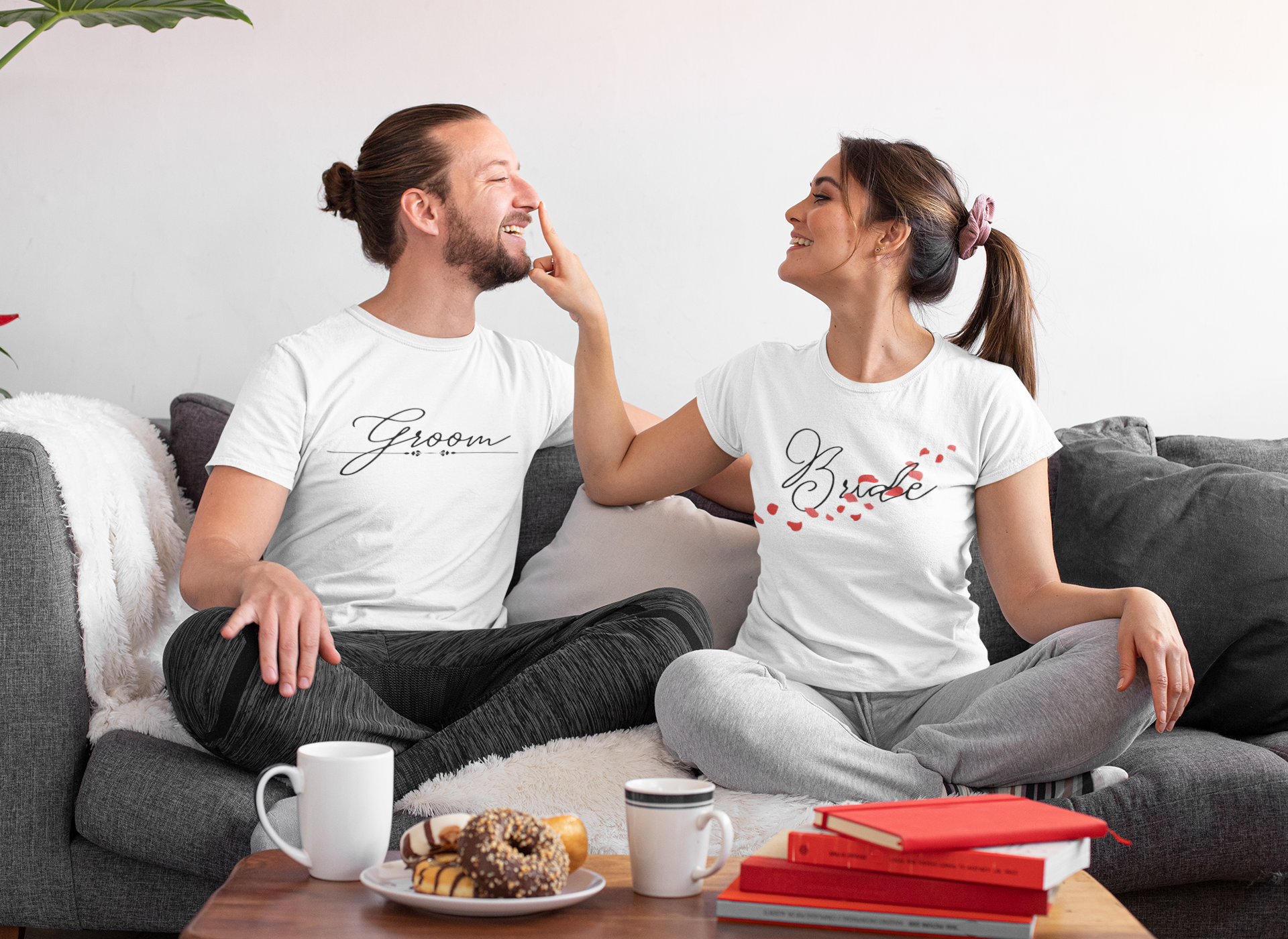 bride and groom t shirts white - Hand-Written Wedding Typography