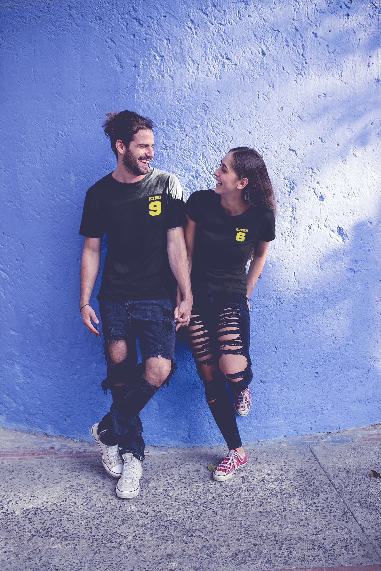 King and Queen Shirts Black - Match Made in Love 69 Sports-style Pocket Print