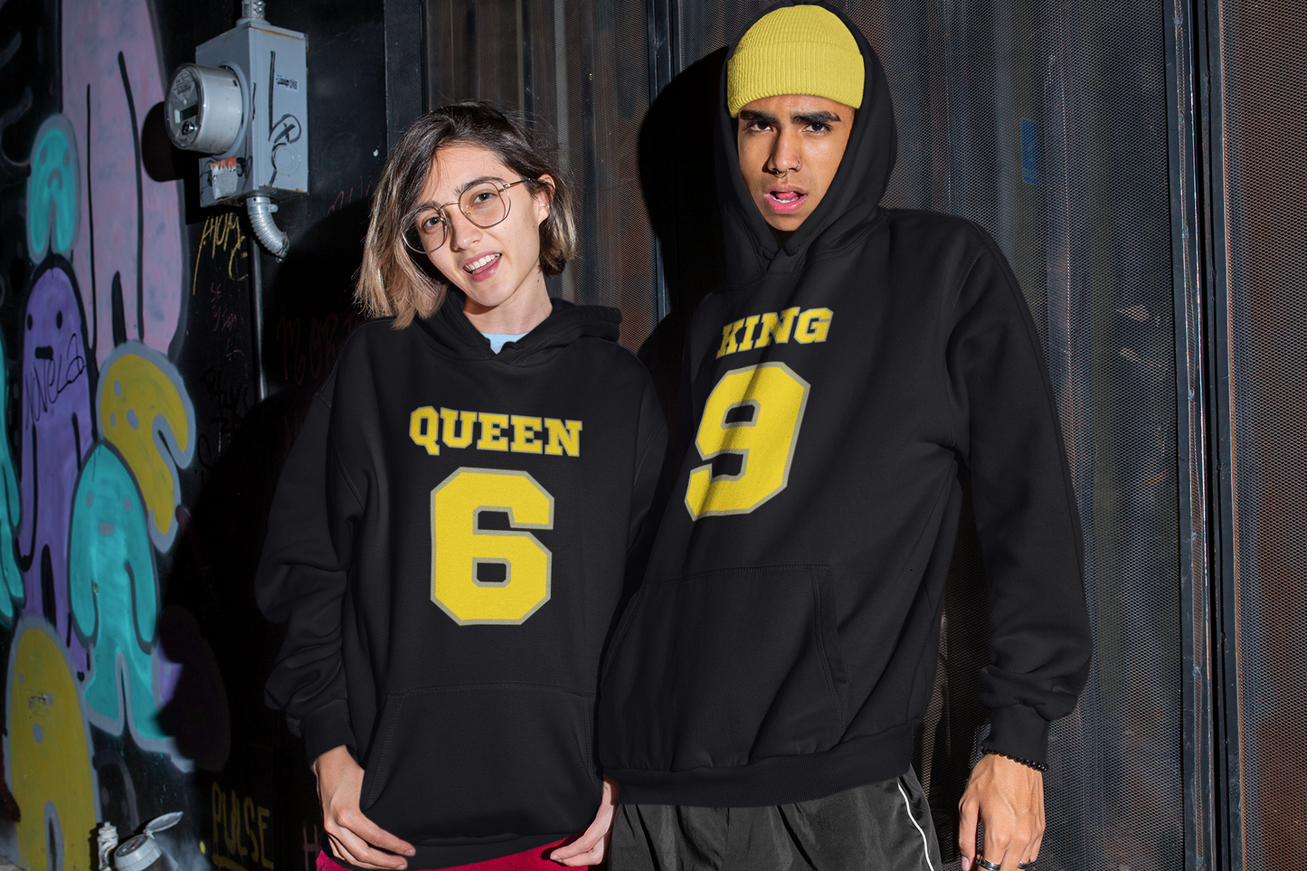 Black Matching King and Queen Hoodies - Match Made in Love: 69 Sports-style