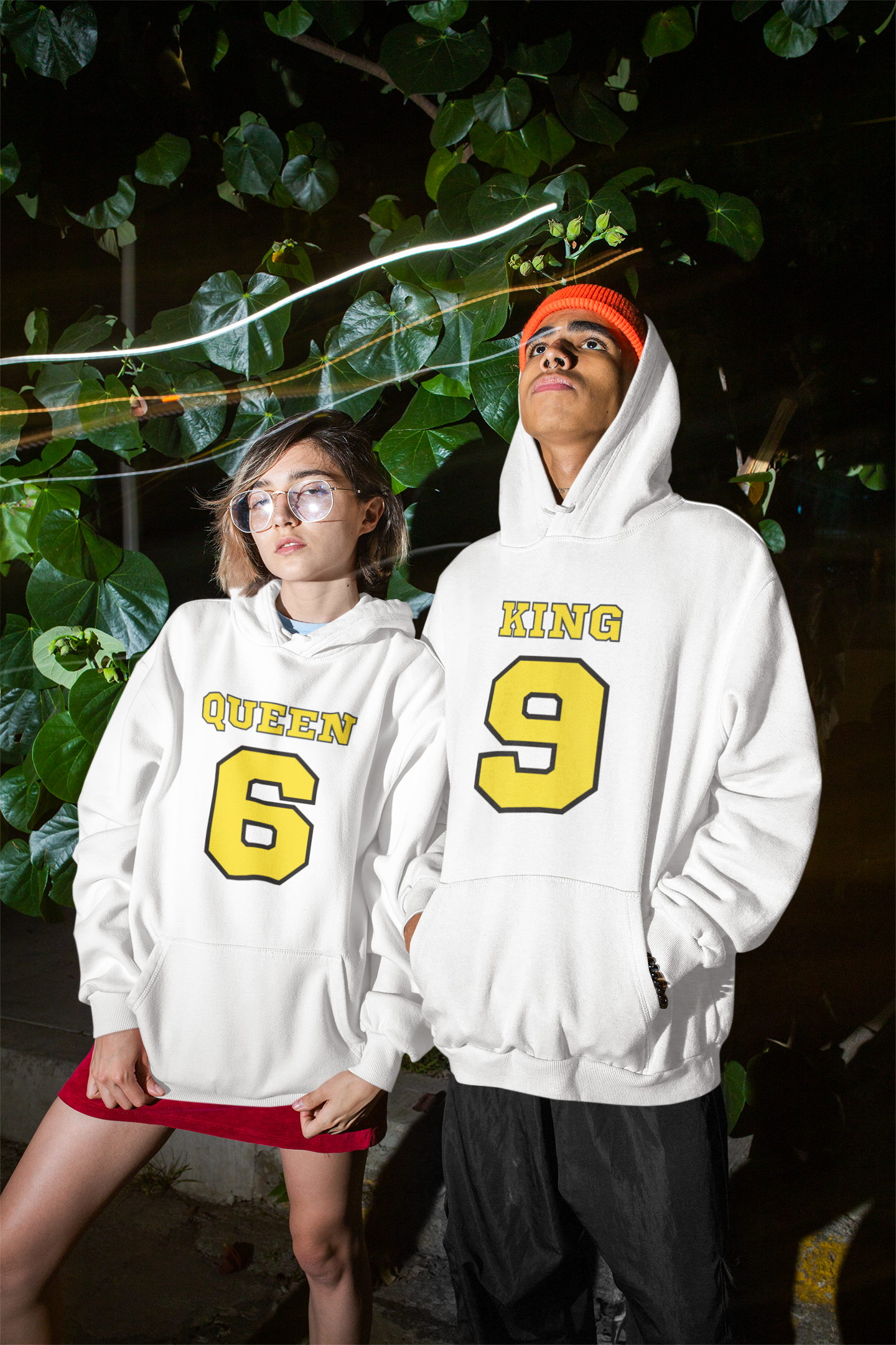 White Matching King and Queen Hoodies - Match Made in Love: 69 Sports-style