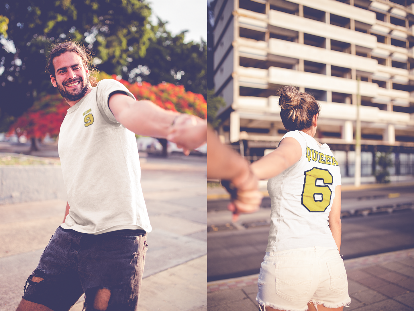 King and Queen Shirts White - Match Made in Love 69 Sports-style Pocket and Back Print