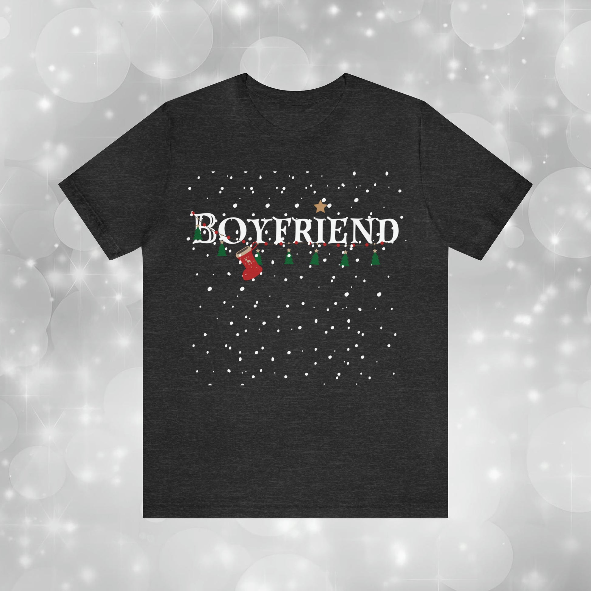 Boyfriend shirt - Christmas decor under snowfall - heather dark grey