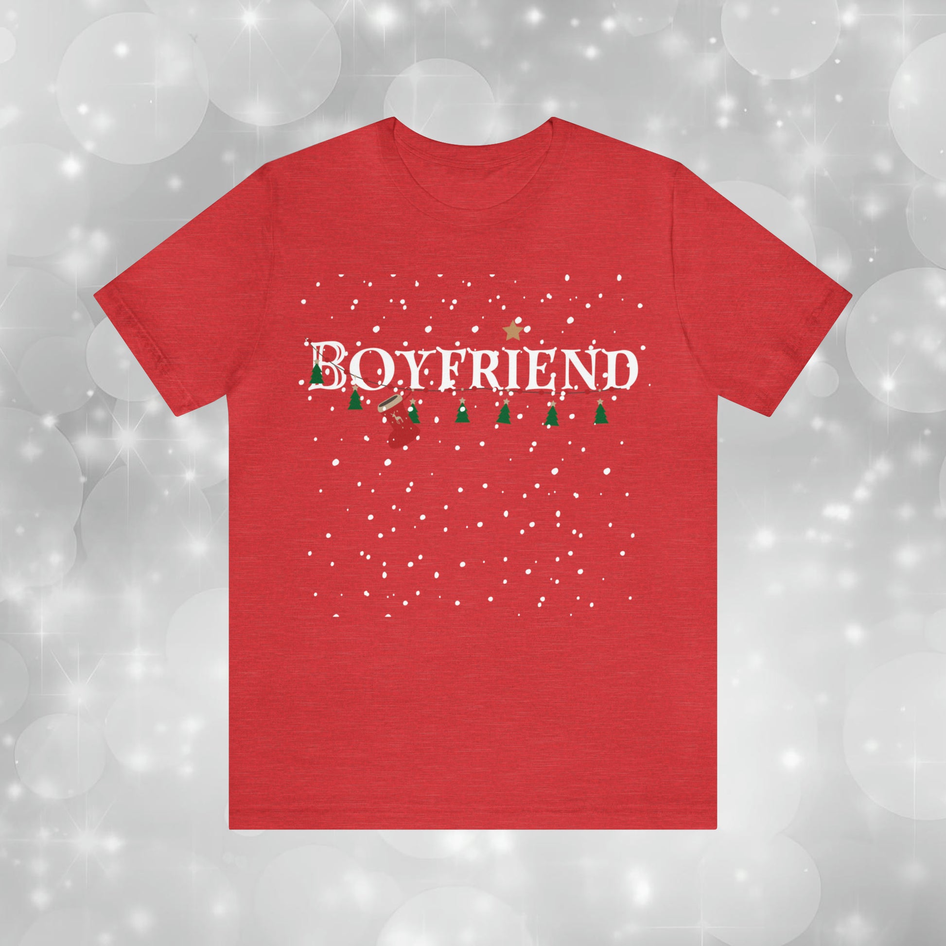 Boyfriend shirt - Christmas decor under snowfall - heather red