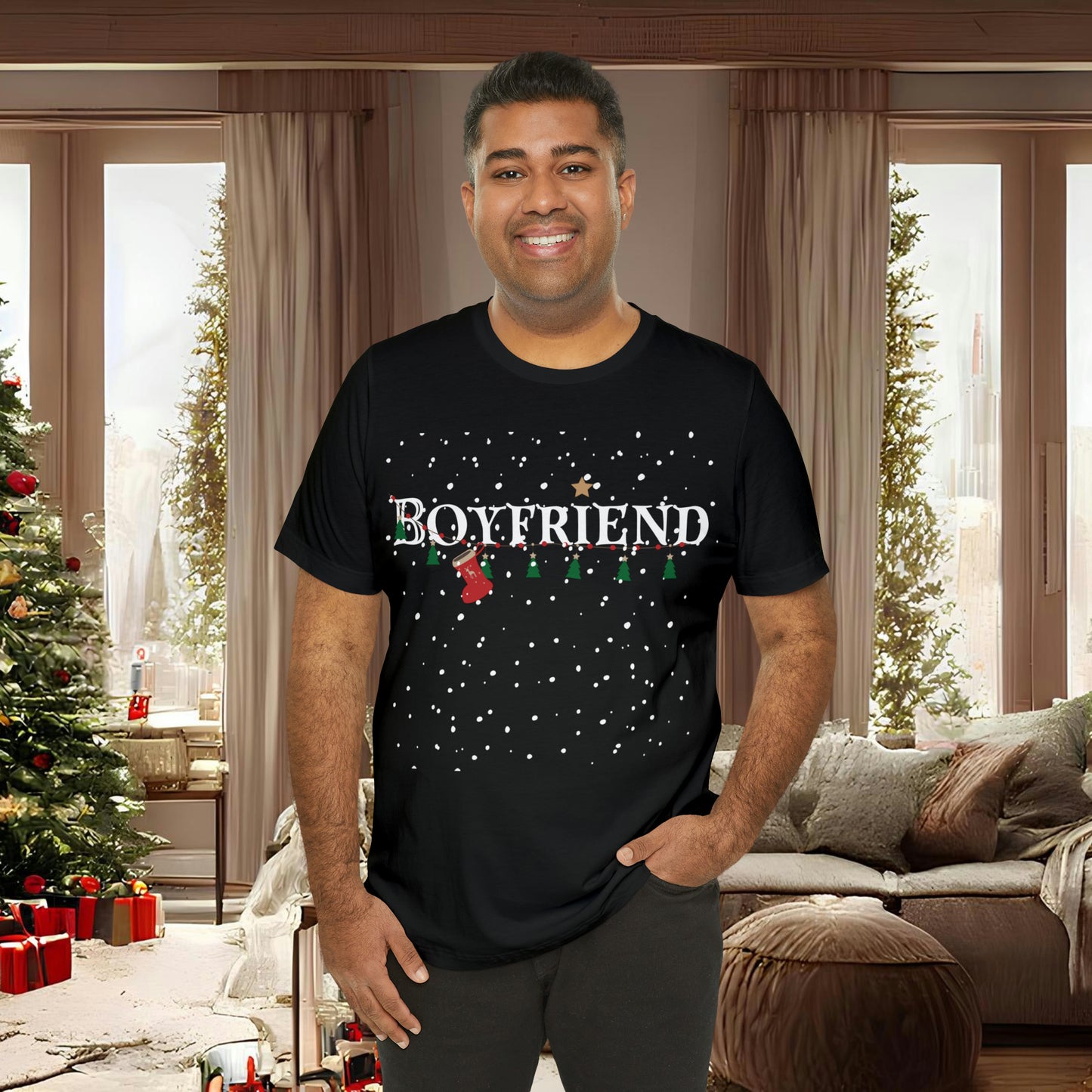 Boyfriend Shirt - Christmas Decor under Snowfall