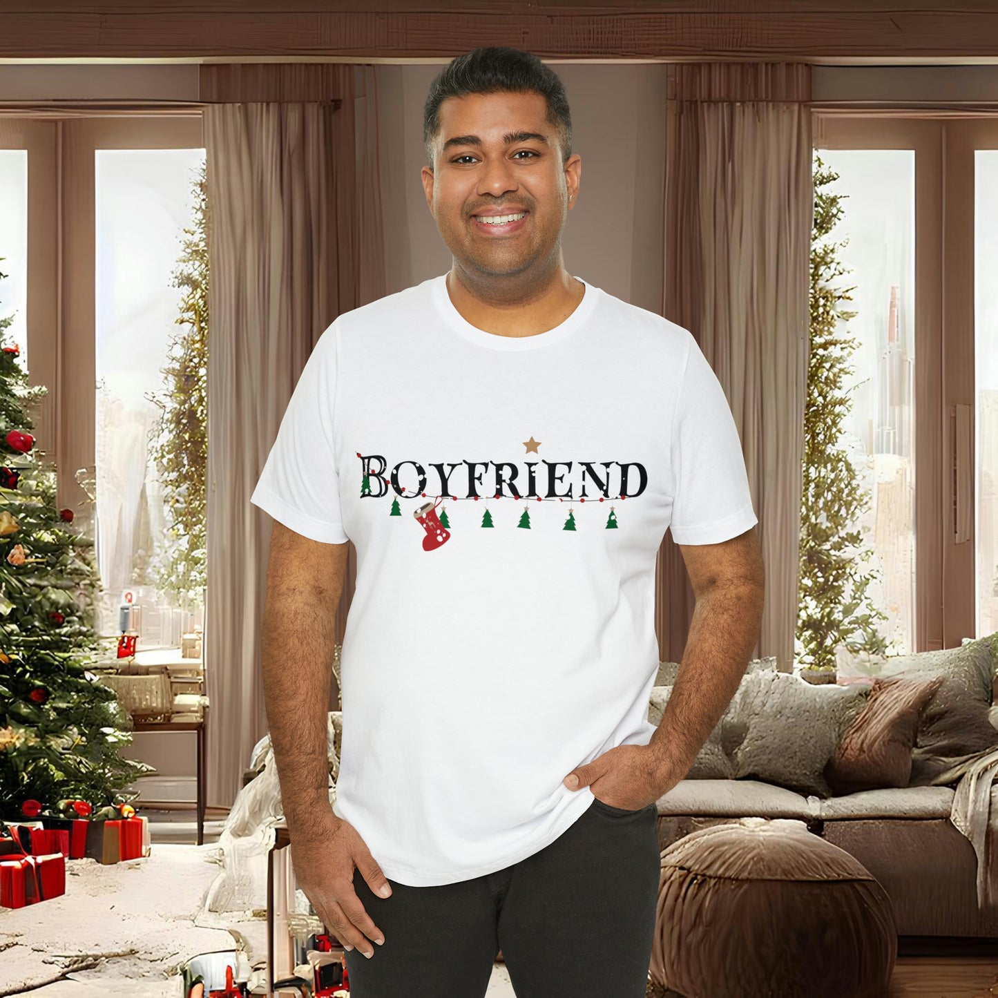 Boyfriend Shirt - Christmas Decor under Snowfall