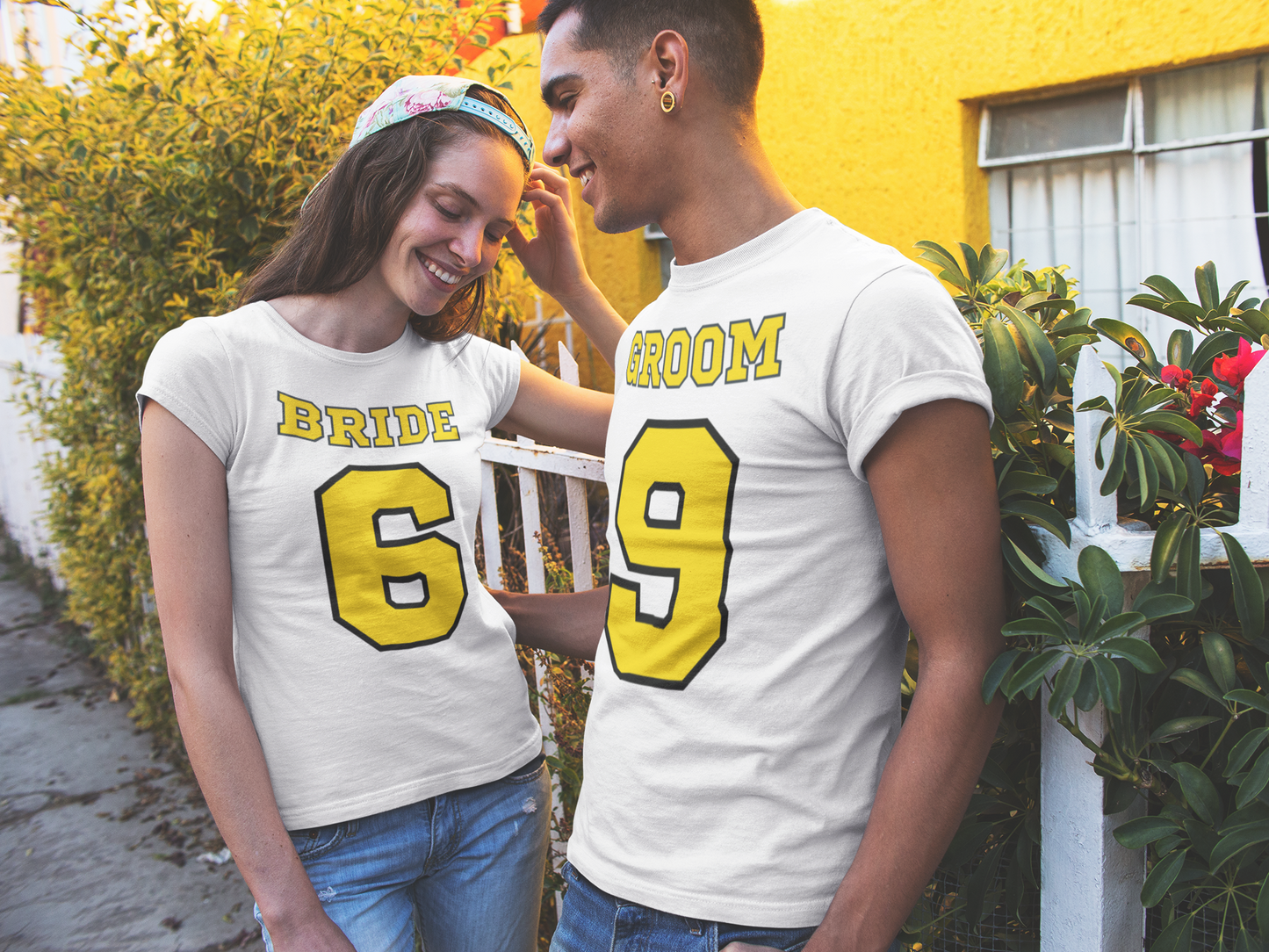 bride & groom shirts white - match made in love 69 sports-style